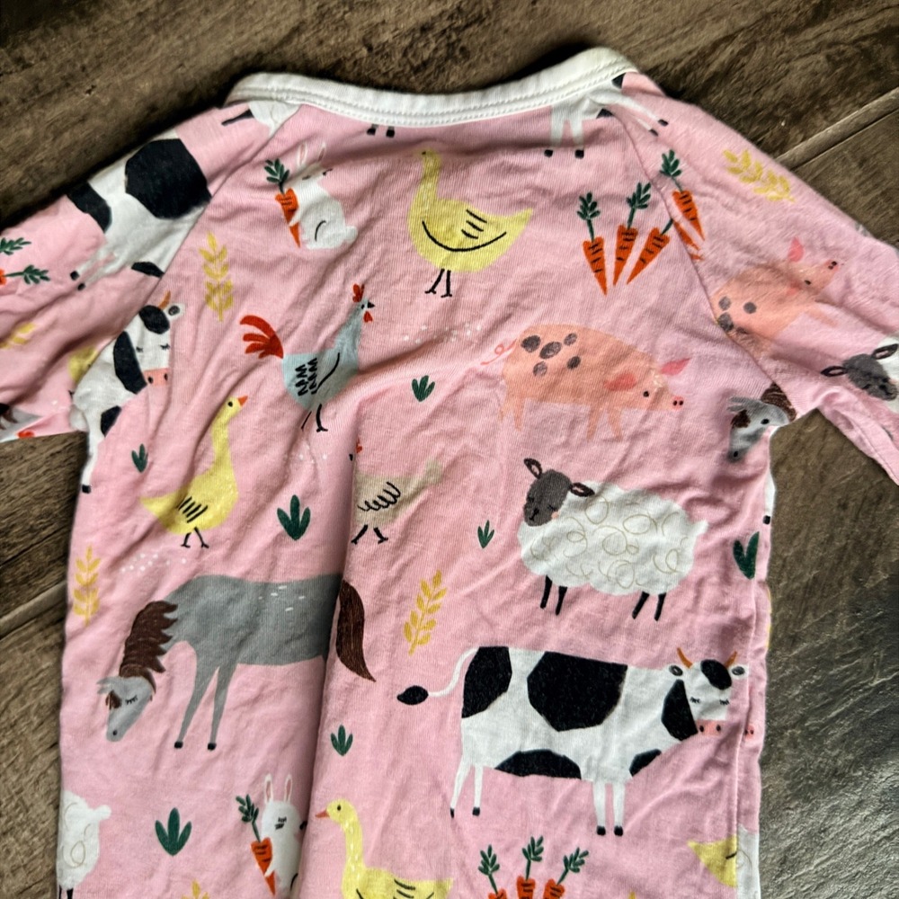 Little Sleepies Pink Farm Animals Bamboo Viscose Zippy,0-3 mo - Picture 5 of 6